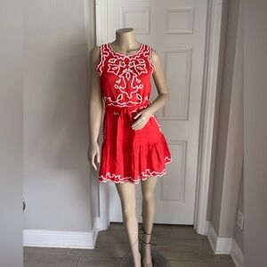 Karina Grimaldi Red and White Embroidered Mini Dress